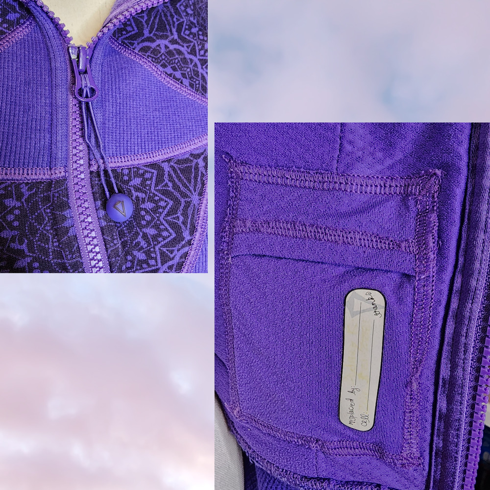 Ivivva Athletica Lululemon Purple Geometric Scuba Full Zip Thumb Hole Jacket 8 - Picture 6 of 6